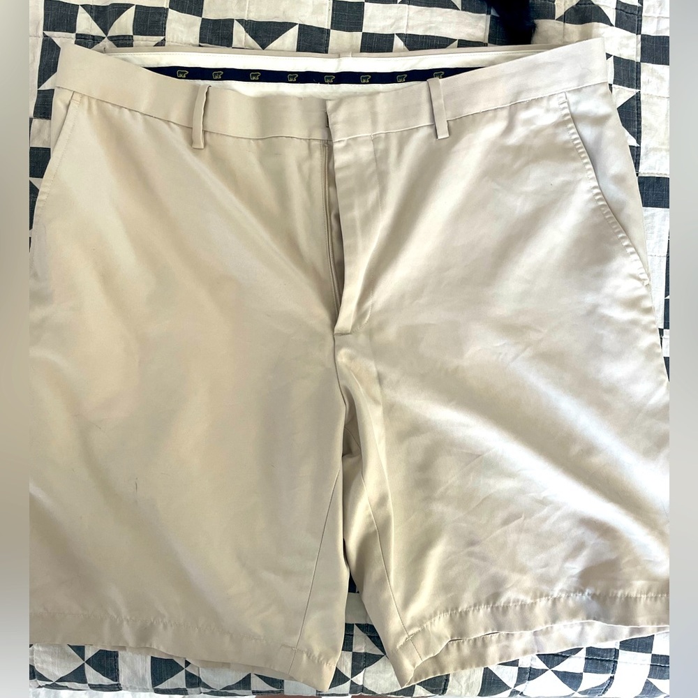 Tan Flat Front Knee-Length Shorts Lightweight